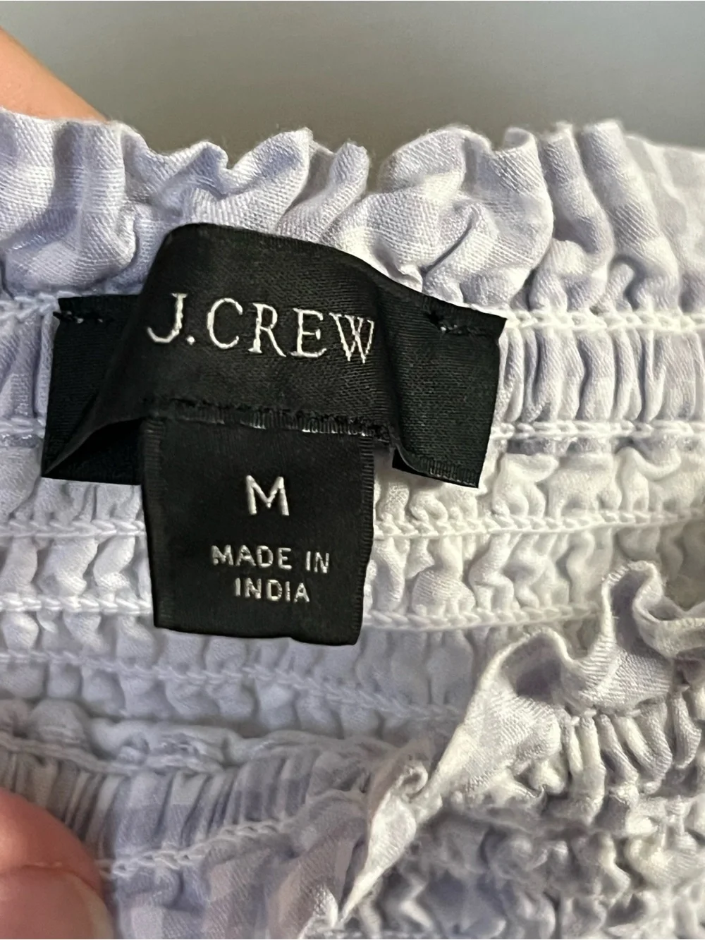 J. Crew Lavender Gingham Smocked Puff Sleeve Top